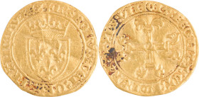 227. Charles VII (1422-1461)
Demi écu d’or à la couronne, 1re émission, Paris.
Poids : 1,7 g
Dy : 513.
TB.
