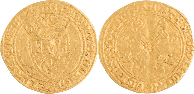 228. Charles VII (1422-1461)
Demi écu d’or à la couronne, 1re émission, Paris.
P...