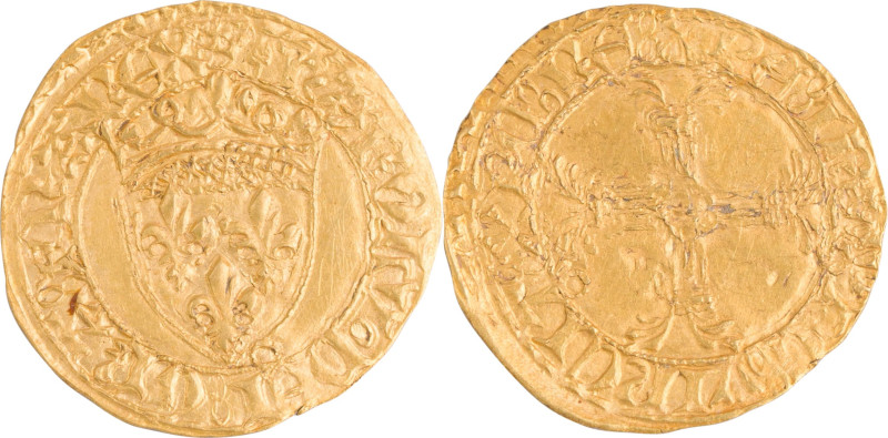230. Charles VII (1422-1461)
Demi écu d’or à la couronne, 2e
 émission, La Roche...
