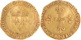 231. Charles VIII (1483-1498)
Écu d’or au soleil, 2e
 émission, Troyes.
Poids : 3,4 g
Dy : 575.
TB-TTB.