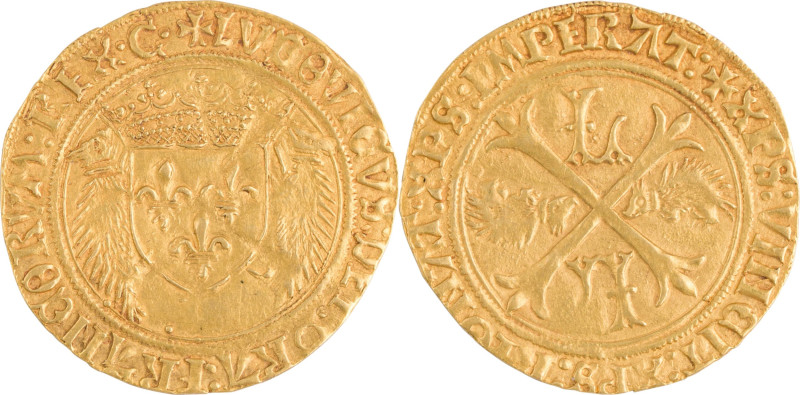 234. Louis XII (1498-1514)
Écu d’or au porc-épic, Amiens.
Poids : 3,4 g
Dy : 655...