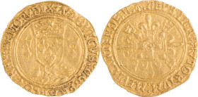 235. Louis XII (1498-1514)
Écu d’or au porc-épic de Bretagne, 2e
 type, Nantes.
Poids : 3,4 g
Dy : 658.
TB-TTB.