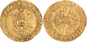 241. François Ier (1515-1547)
Écu d’or au soleil, 5e
 émission pour Marseille.
Poids : 3,3 g
Dy : 775.
Presque TTB.