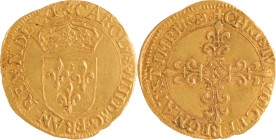 249. Charles IX (1560-1574)
Écu d’or 1er type 1571 Bordeaux.
Poids : 3,3 g
Dy : 1057.
TTB.