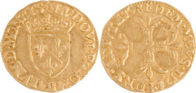 252. DOMBES, Louis II de Bourbon (1560-1582)
Écu d’or (demi pistole), 1578.
Poids : 3,28 g
Divo : 28.
TTB.