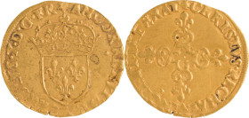 257. Charles X, Roi de la Ligue
Écu d’or au soleil 1591 Paris.
Poids : 3,3 g
Dy : 1172.
TB à TTB.