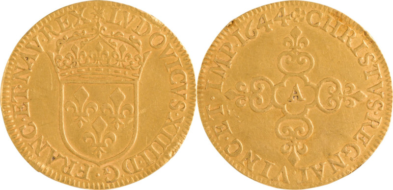 269. Louis XIV (1643-1715)
Écu d’or au soleil 1644 Paris. Frappe au balancier.
P...