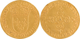 269. Louis XIV (1643-1715)
Écu d’or au soleil 1644 Paris. Frappe au balancier.
Poids : 3,3 g
G : 232.
TTB. (Coup sur la tranche et flan voilé).