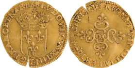 270. Louis XIV (1643-1715)
Écu d’or au soleil 1644 Marseille.
Poids : 3,3 g
G : 232.
TB avec flan éclaté à la frappe.