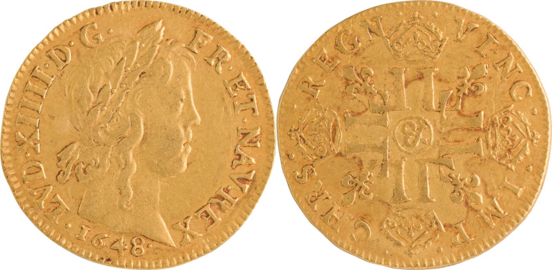 273. Louis XIV (1643-1715)
 Louis d’or à la mèche longue 1648 Aix-en-Provence. L...