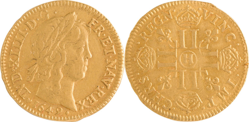 275. Louis XIV (1643-1715)
 Louis d’or à la mèche longue 1649 La Rochelle. Frapp...