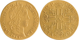 278. Louis XIV (1643-1715)
Louis d’or à la mèche longue 1653 Amiens.
Poids : 6,7 g
G : 245.
TTB.