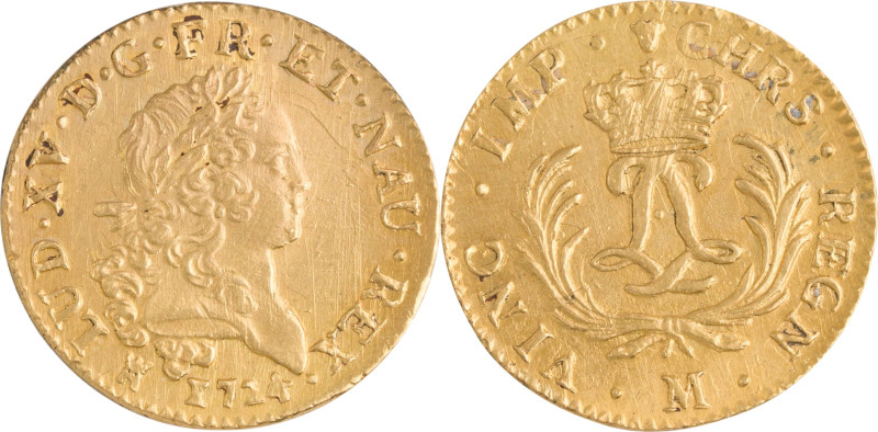 294. Louis XV (1715-1774)
 Louis d’or Mirliton, palmes longues, 1724, Toulouse a...