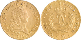 294. Louis XV (1715-1774)
 Louis d’or Mirliton, palmes longues, 1724, Toulouse avec
« NAU REX ».
Poids : 6,5 g
G : 339.
TTB.
