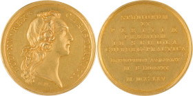 302. Louis XV (1715-1774)
 Médaille en or commémorant le prix Houstet en 1765.
Légende gravée sur la tranche.
Graveur : François MARTEAU.
D : 41,6 mm ...