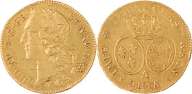 305. Louis XV (1715-1774)
Double Louis d’or au bandeau 1770 Paris.
Poids : 16,3 g
G : 346.
Superbe avec un coup au revers au dessus de la couronne.