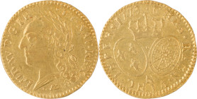 308. Louis XV (1715-1774)
 Louis d’or à la vieille tête 1773 Montpellier. (Année très rare).
Poids : 8 g
G : 342.
TTB.