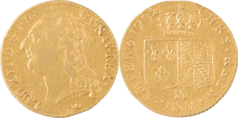 327. Louis XVI (1774-1793)
Louis d’or au buste nu 1792 Toulouse.
Poids : 7,5 g
G...
