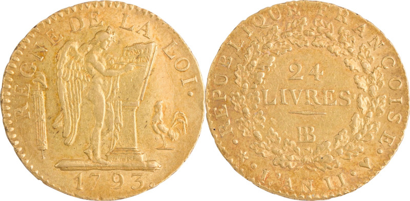 330. Convention Nationale
Louis d’or de 24 Livres 1793 Strasbourg.
Poids : 7,6 g...