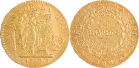 330. Convention Nationale
Louis d’or de 24 Livres 1793 Strasbourg.
Poids : 7,6 g
G : 62.
Presque Superbe.
Provenance : Vente Alde-OGN du 19 octobre 20...