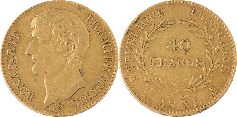 337. Consulat (1799-1804)
40F An 11 Paris. Frappe médaille.
Poids : 12,85 g
G : ...