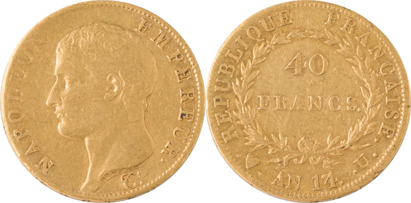 339. Napoléon Ier (1804-1815)
40F An 14 U : Turin.
Poids : 12,85 g
G : 1081 (119...