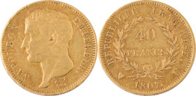 345. Napoléon Ier (1804-1815)
40F 1807 U : Paris.
Poids : 12,90 g
G : 1082a.
TB à TTB.