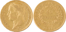351. Napoléon Empereur (1804-1815)
40F 1810 K : Bordeaux.
Poids : 12,87 g
G : 1084 (886 exemplaires).
 TTB à Superbe. (Deux chocs sur le listel devant...