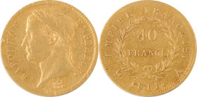 353. Napoléon Empereur (1804-1815)
40F 1811 A : Paris. Tranche sans inscriptions.
Poids : 12,79 g
G : 1084.
TTB. (Deux chocs sur le listel devant le v...