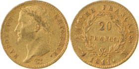 355. Napoléon Ier (1804-1815)
20 Francs or 1811, Toulouse.
Poids : 6,46 g
G : 1025 (4971 exemplaires).
TTB.