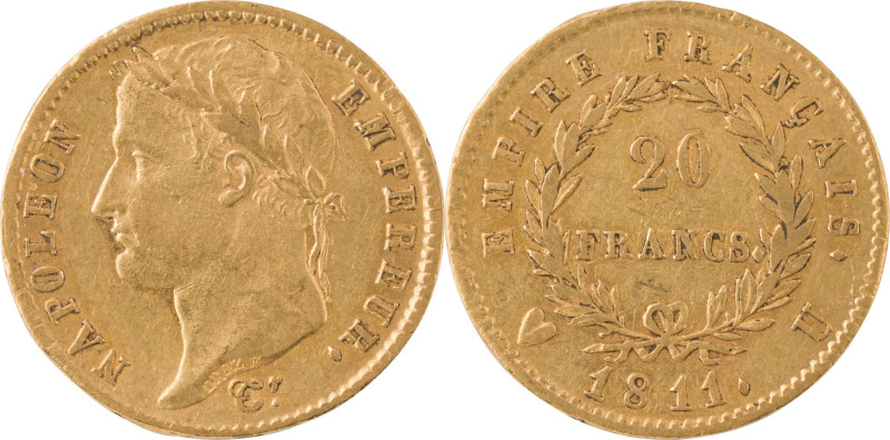 357. Napoléon Ier (1804-1815)
20 Francs or 1811, Turin.
Poids : 6,42 g
G : 1025 ...