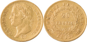 365. Napoléon Ier (1804-1815)
20 Francs or, 1813 Rome.
Poids : 6,42 g
G : 1025 (5532 exemplaires).
Presque TTB.