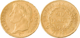 369. Napoléon Ier, Les 100 jours (1804-1815)
20 Francs or, 1815 Paris.
Poids : 6,39 g
G : 1025a.
Superbe-FDC.