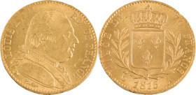370. Louis XVIII
20 Francs or au buste habillé 1815, Paris
Poids : 6,47 g
G : 1026.
Presque Superbe.