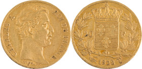 373. Charles X
20 Francs or, 1828 Nantes.
Poids : 6,42 g
G : 1029 (3 151 exemplaires).
TTB.