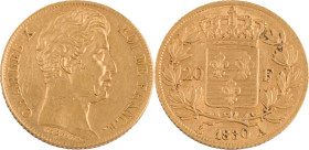 376. Charles X (1824-1830)
20 Francs or, 1830 Paris, tranche cannelée.
Poids : 6,42 g
G : 1029b.
TTB.