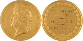 378. Louis-Philippe (1830-1848)
 Médaille en or commémorant l’Exposition de 1831, Prix de Sculpture attribué
à F. GATTEAUX. Graveur : BARRE.
D : 51 mm...