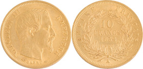 384. Napoléon III (1852-1870)
10 Francs or 1854 Paris, petit module, tranche cannelée.
Poids : 3,22 g
G : 1013.
Superbe.