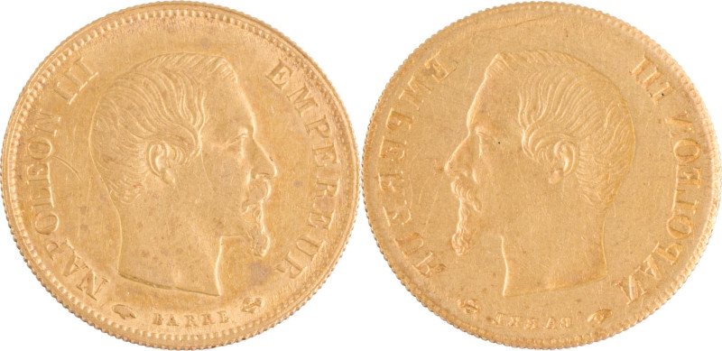 387. Napoléon III (1852-1870)
10 Francs or tête nue, Paris, revers incus.
Poids ...