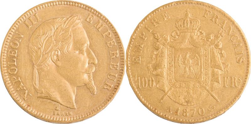 393. Napoléon III (1852-1870)
100F or 1870 A : Paris.
Poids : 32,19 g
G : 1136.
...