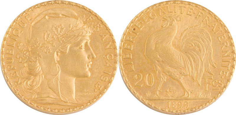 403. IIIe République
20 Francs or piéfort 1899, flan brillant, type Chaplain.
Po...