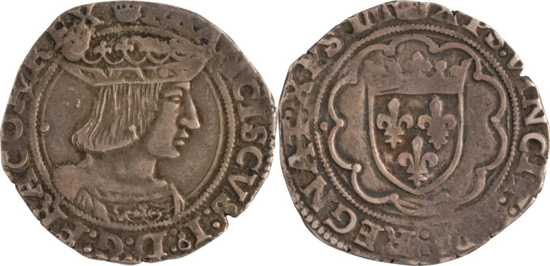 407. François Ier (1515-1547)
Demi Teston de 3e
 type Paris.
Poids : 4,68 g
Dy :...