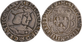 408. François Ier (1515-1547)
Demi teston en argent, 15e
 type, Marseille.
D : 28,4 mm - Poids : 4,5 g
L : 677. Dy : 805.
TB.