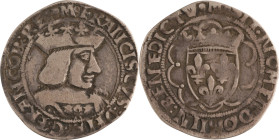 409. François Ier (1515-1547)
Demi teston en argent, 15e
 type, Marseille.
D : 27,3 mm - Poids : 4,4 g
L : 677. Dy : 805.
TB.
