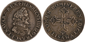 411. Henri IV (1589-1610)
Piéfort de demi franc en argent, 1607.
Poids : 27,78 g
L : 1061B. C : 1546.
TB à TTB.