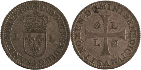 412. Louis XIII (1610-1643)
Piéfort du Douzain 1618 par Nicolas Briot. Billon.
Poids : 9,6 g
G : 19.
Superbe.