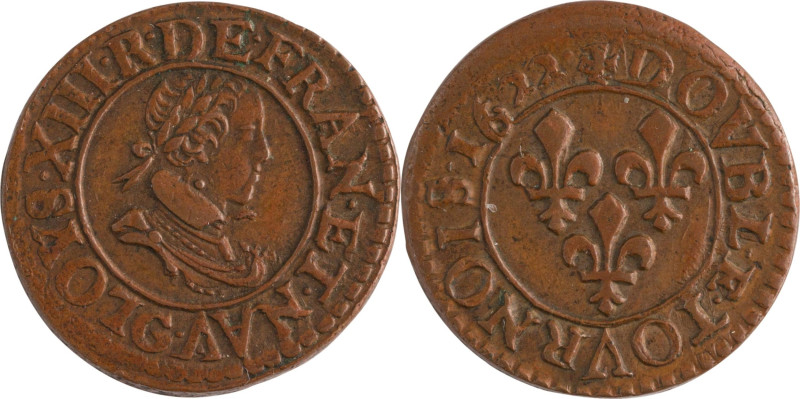 413. Louis XIII (1610-1643)
Piéfort du double tournois, 1622 Poitiers. Tranche l...