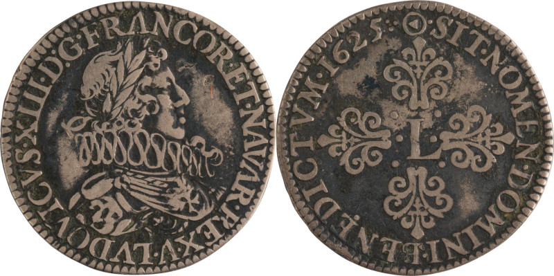 414. Louis XIII (1610-1643)
Demi Franc d’argent au moulin 1625 Paris.
Poids : 6,...