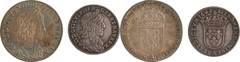 415. Louis XIII (1610-1643)
Ensemble de 2 monnaies du 1er poinçon.
- Demi écu 16...