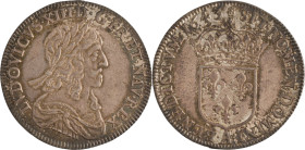 416. Louis XIII (1610-1643)
Demi écu en argent 2e
 poinçon 1643 Paris, « rose ».
Poids : 13,6 g
G : 50.
Superbe.
